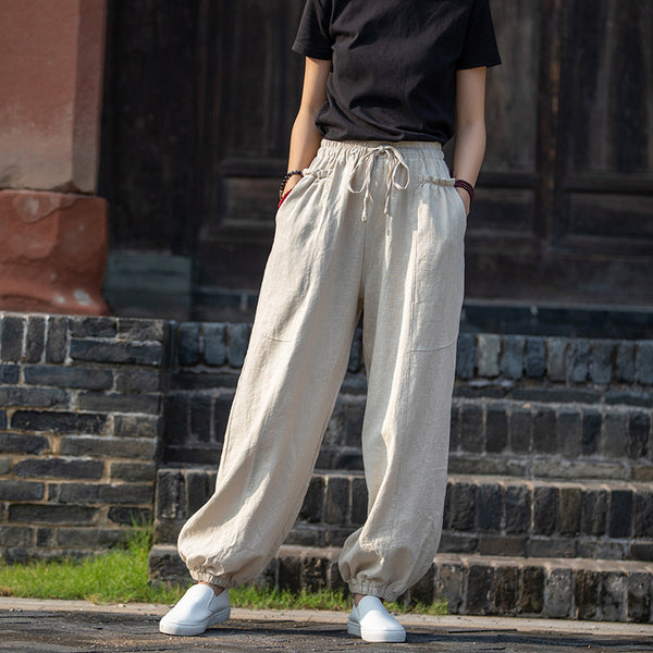 2021 Autumn NEW! Women Modern Causal Style Front Pocket Linen and Cotton Pants