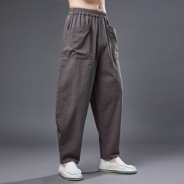 2022 Summer NEW! Men Causal Style Linen and Cotton Big Pockets Small Leg Pants