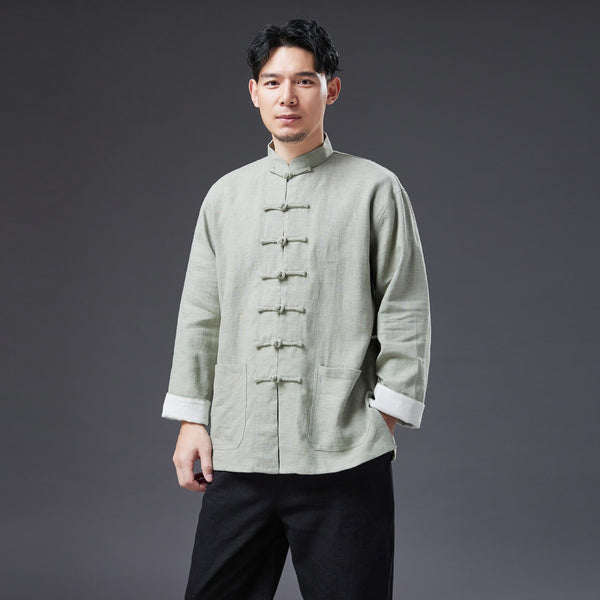 2022 Summer NEW! Men Chinese Style Linen and Cotton Long Sleeve Thin KungFu Jacket