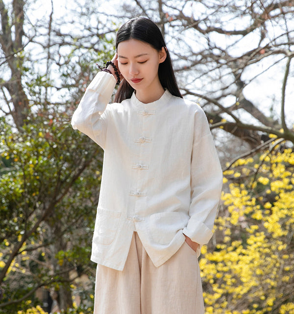 Women Zen Style Linen and Cotton Long Sleeves Thin Jacket