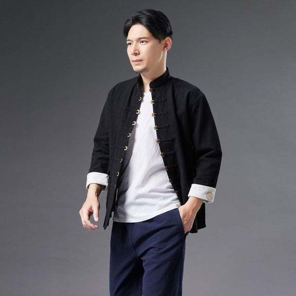 2021 Autumn NEW! Men Retro Style Linen and Cotton Long Sleeve Cardigan Thin Jacket