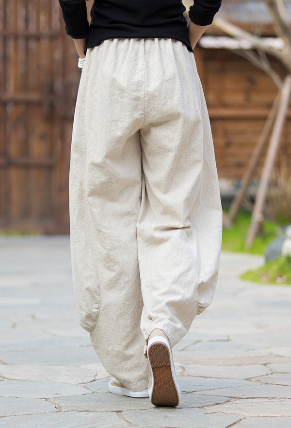2022 Summer NEW! Women Lantern Style Leisure Sand Washed Linen and cotton Pants
