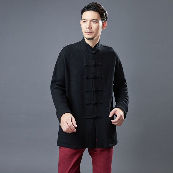 2021 Autumn NEW! Men Retro Chinese Style Linen and Cotton Long Sleeve Cardigan Thin Jacket