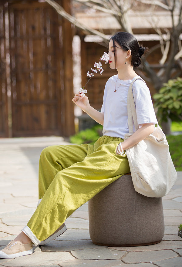 2022 Summer NEW! Women Simple Lantern Style Linen and Cotton Pants
