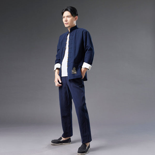 2021 Autumn NEW! Men Retro Style Linen and Cotton Long Sleeve Cardigan Thin Jacket