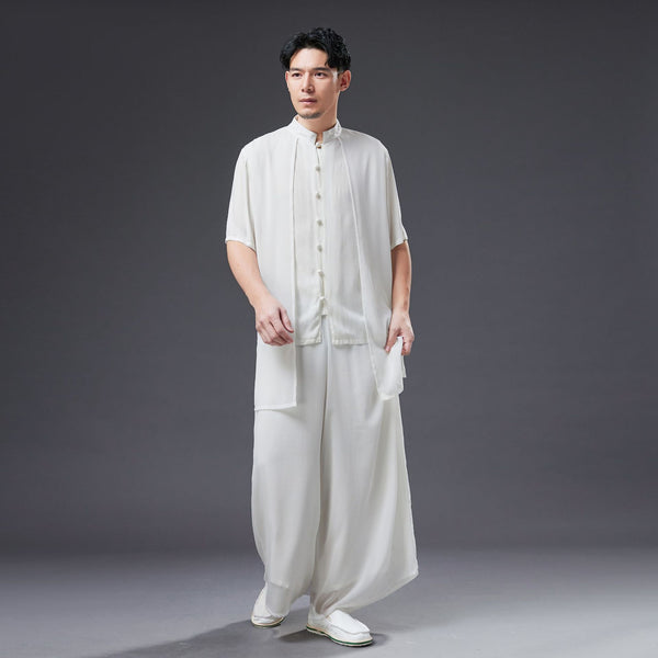 2022 Summer NEW! Men Retro Style Linen and Cotton Short Sleeve 2 Layers Shirts