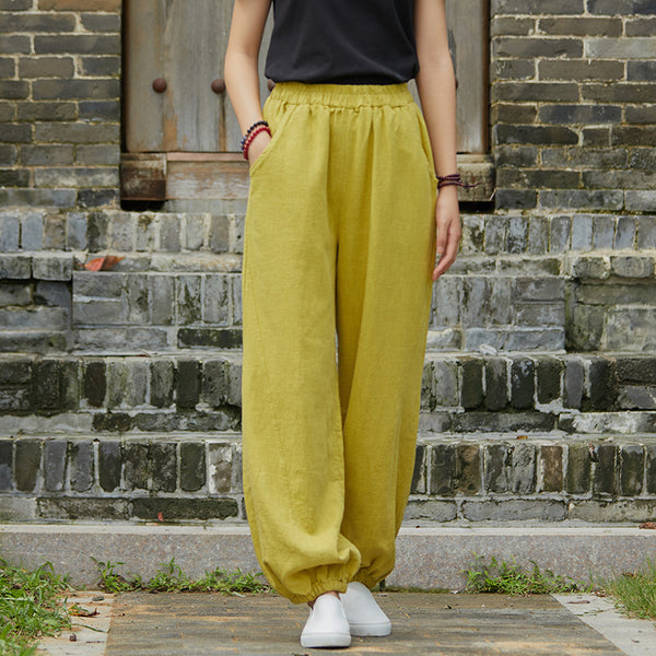2021 Autumn NEW! Women Simple Causal Lantern Style Linen and Cotton Pants