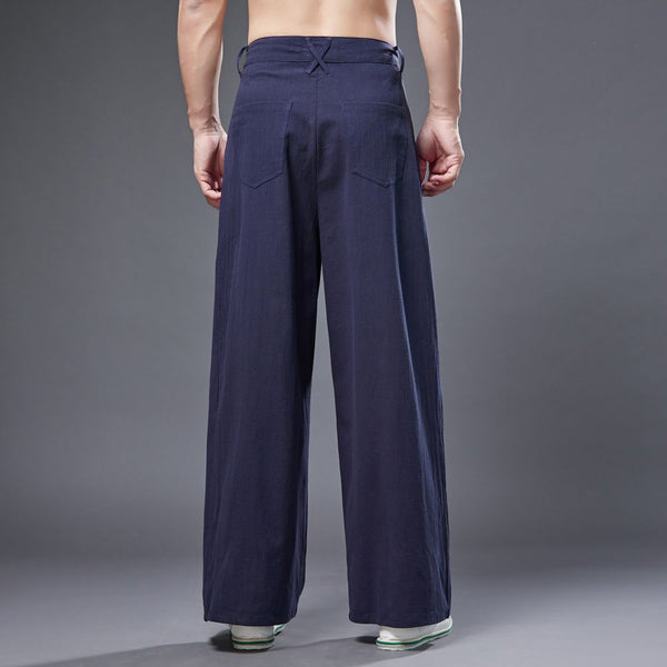 2022 Summer NEW! Men Ethnic Style Linen and Cotton Wide Leg Pants