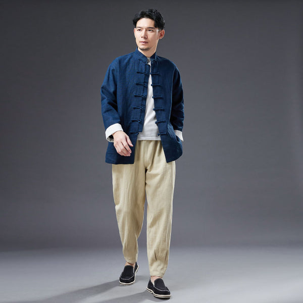 2022 Summer NEW! Men Chinese Style Linen and Cotton Long Sleeve Thin KungFu Jacket