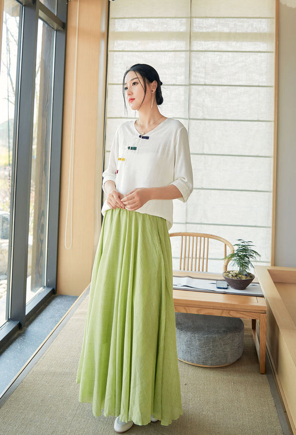 2022 Summer NEW! Women Eastern Style Linen and Cotton Mid Sleeve Shirt