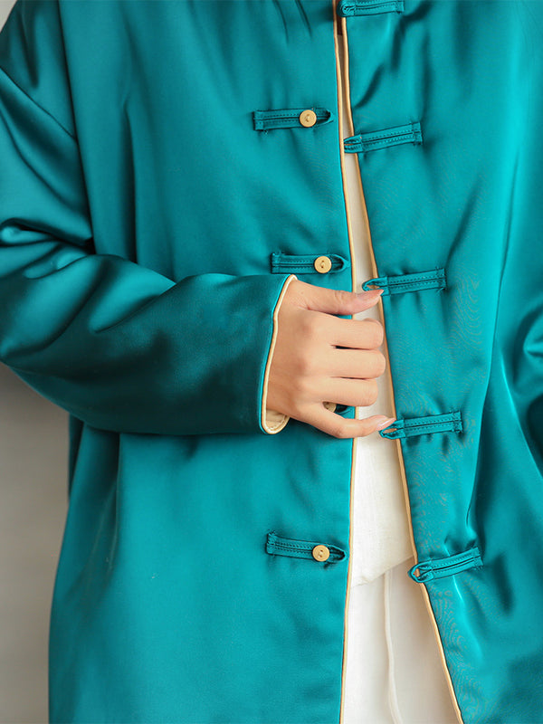 2021 Winter NEW! Women Round Collar Asian Silk Style Quilted Long-sleeved Jacket