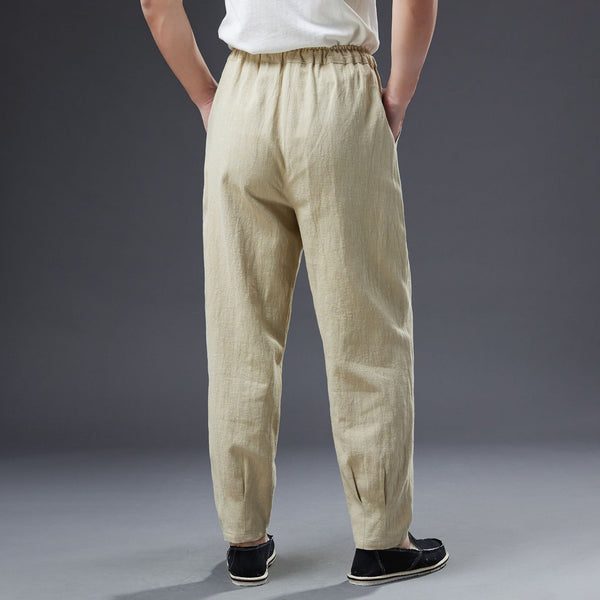 2022 Summer NEW! Men Causal Style Linen and Cotton Drawstring Small Leg Pants