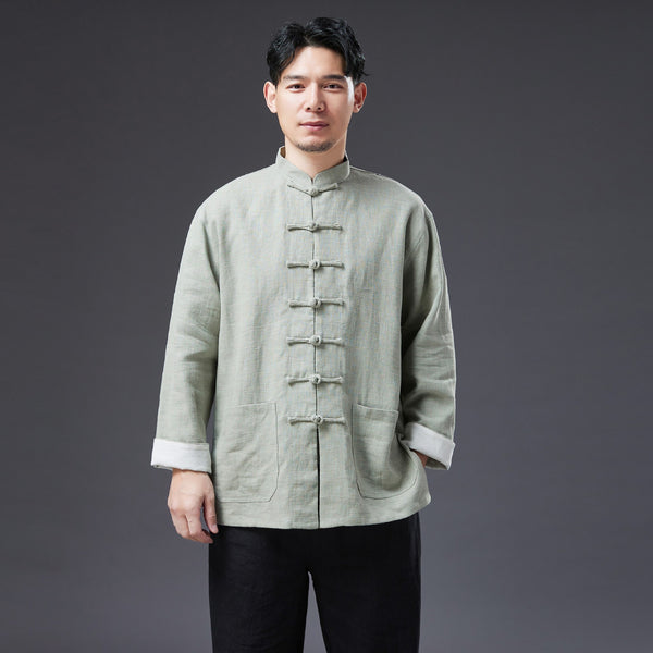 2022 Summer NEW! Men Chinese Style Linen and Cotton Long Sleeve Thin KungFu Jacket