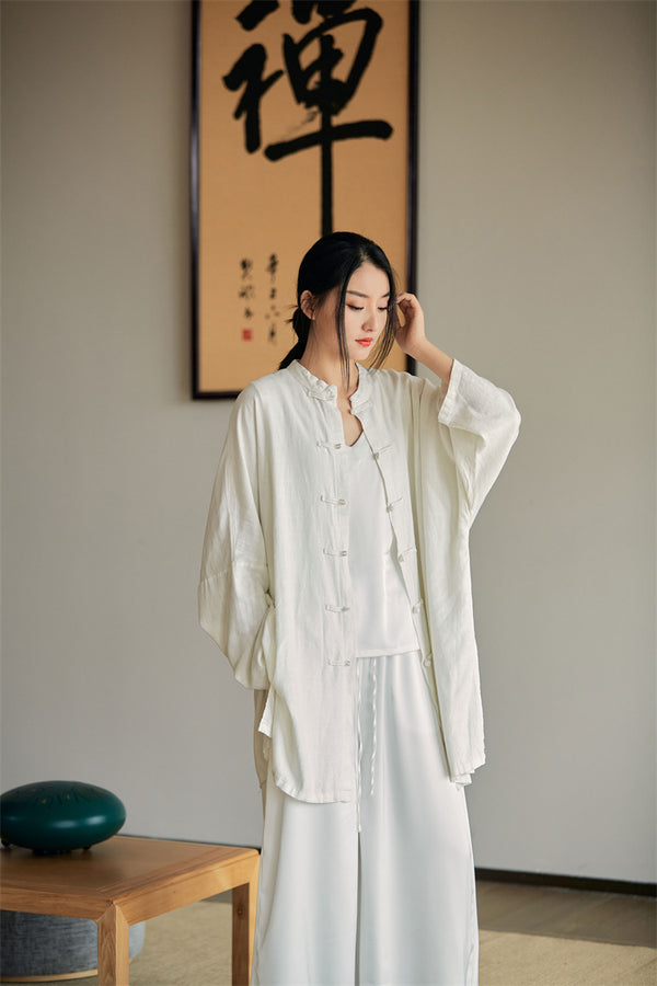 2022 Summer NEW! Women Linen and Cotton Loose Thin Zen Style Long Jacket