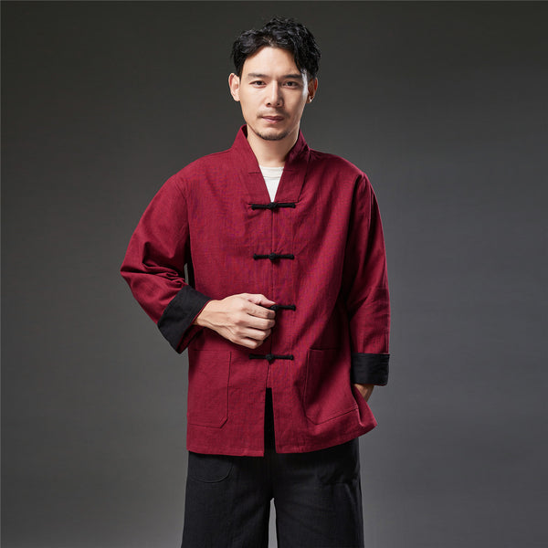 2021 Autumn NEW! Men Retro Chinese Style Linen and Cotton Long Sleeve Cardigan Thin Jacket