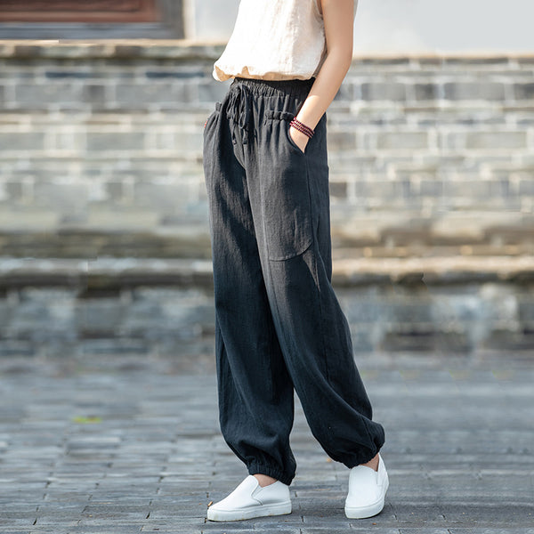 2021 Autumn NEW! Women Modern Causal Style Front Pocket Linen and Cotton Pants