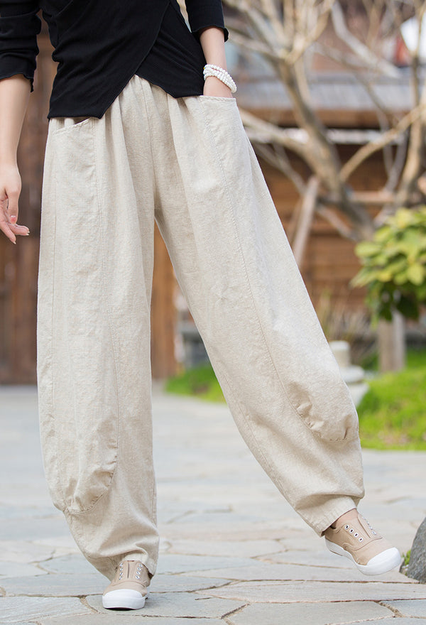 2022 Summer NEW! Women Lantern Style Leisure Sand Washed Linen and cotton Pants