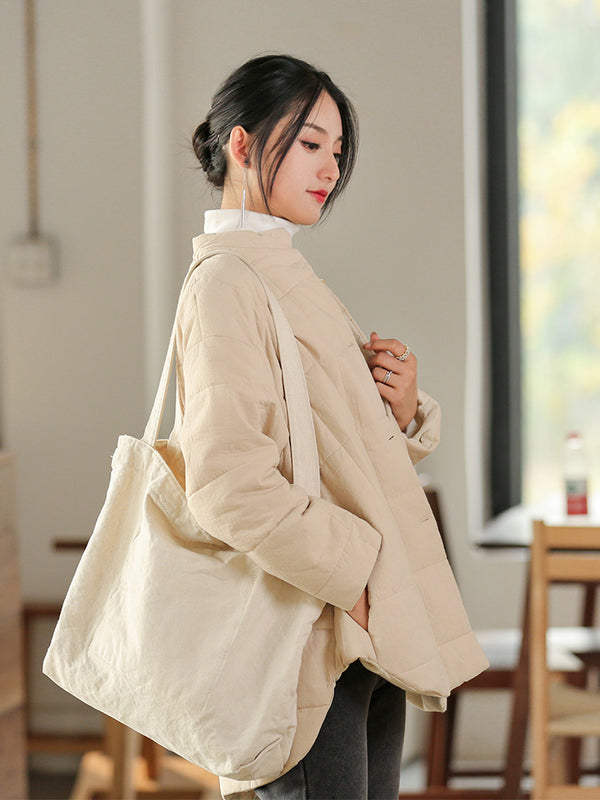 2021 Winter NEW! Women Round Collar Modern Grid Quilted Long-sleeved Thin Coat