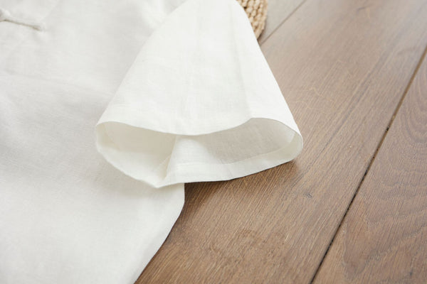 Men Retro Style Linen and Cotton Short Sleeve Pure Color Cardigan Shirts