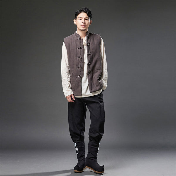 2021 Autumn NEW! Men Retro Chinese Style Linen and Cotton Quilted Vest