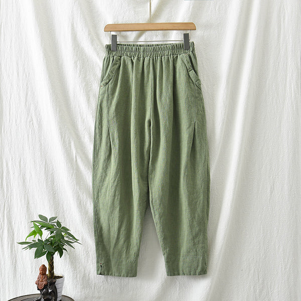 Women Linen and Cotton Causal Loose Cropped Capris