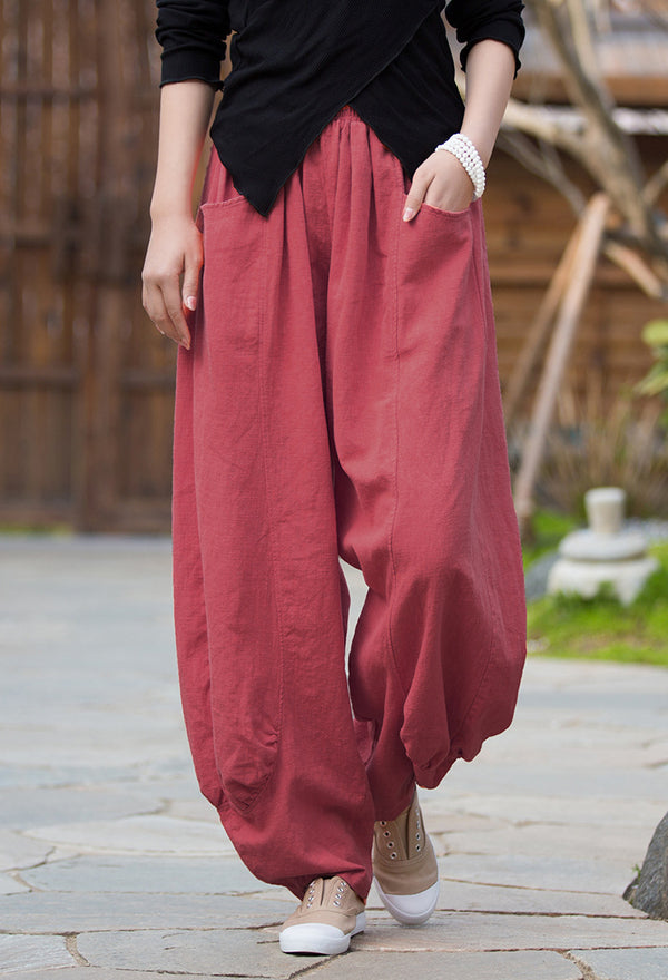 2022 Summer NEW! Women Lantern Style Leisure Sand Washed Linen and cotton Pants