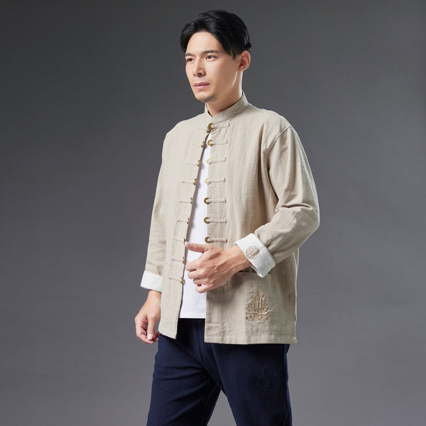 2021 Autumn NEW! Men Retro Style Linen and Cotton Long Sleeve Cardigan Thin Jacket