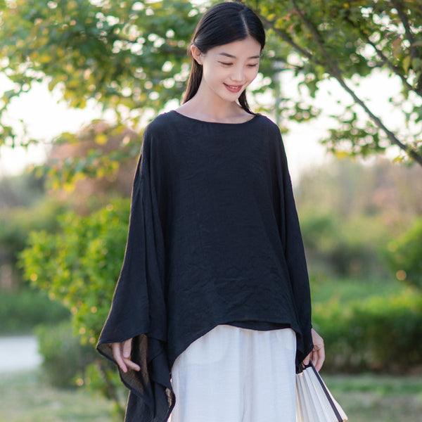 2022 Summer NEW! Women Modern Loose Style Linen and Cotton Round Necked Short Sleeves Shirt