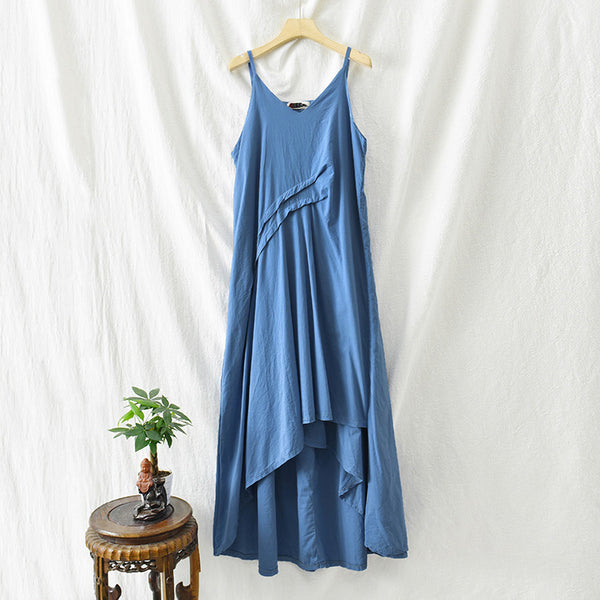 Women Loose Linen and Cotton Pure Color Layered Slip Dress