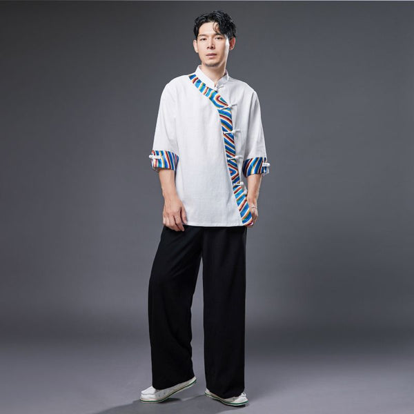 2022 Summer NEW! Men Ethnic Style Linen and Cotton Middle Sleeve Shirts