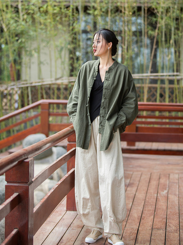 2022 Summer NEW! Women Lantern Style Leisure Sand Washed Linen and cotton Pants