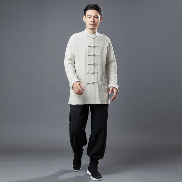 2021 Autumn NEW! Men Retro Chinese Style Linen and Cotton Long Sleeve Cardigan Thin Jacket