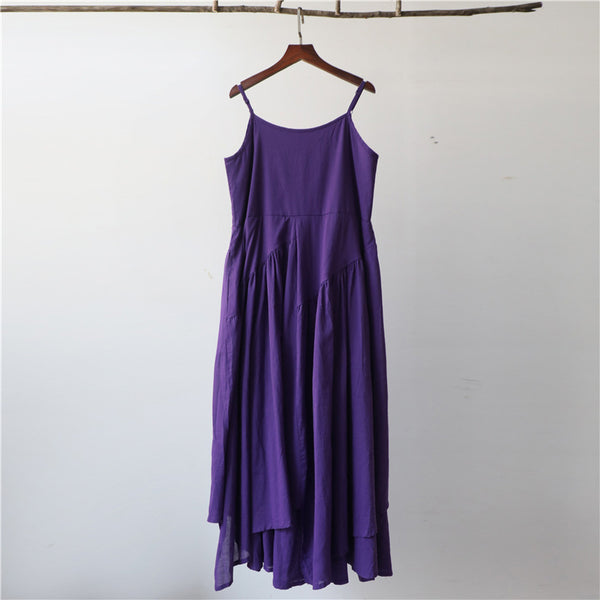 Women Loose Linen and Cotton Pure Color Slip Dress