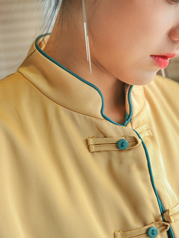 2021 Winter NEW! Women Round Collar Asian Silk Style Quilted Long-sleeved Jacket