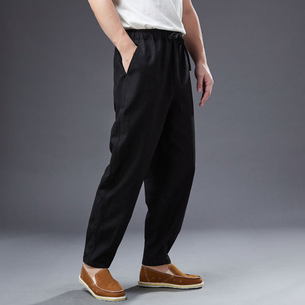 2022 Summer NEW! Men Causal Style Linen and Cotton Drawstring Small Leg Pants