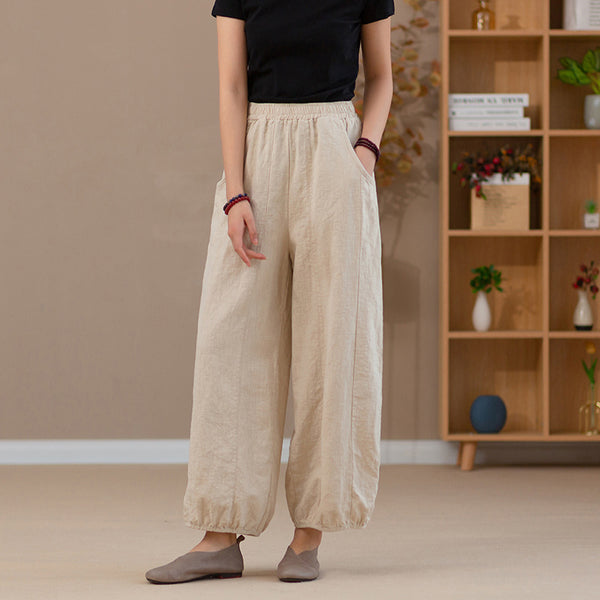 2022 Summer NEW! Women Retro Style Linen and Cotton Harem Cropped Pants