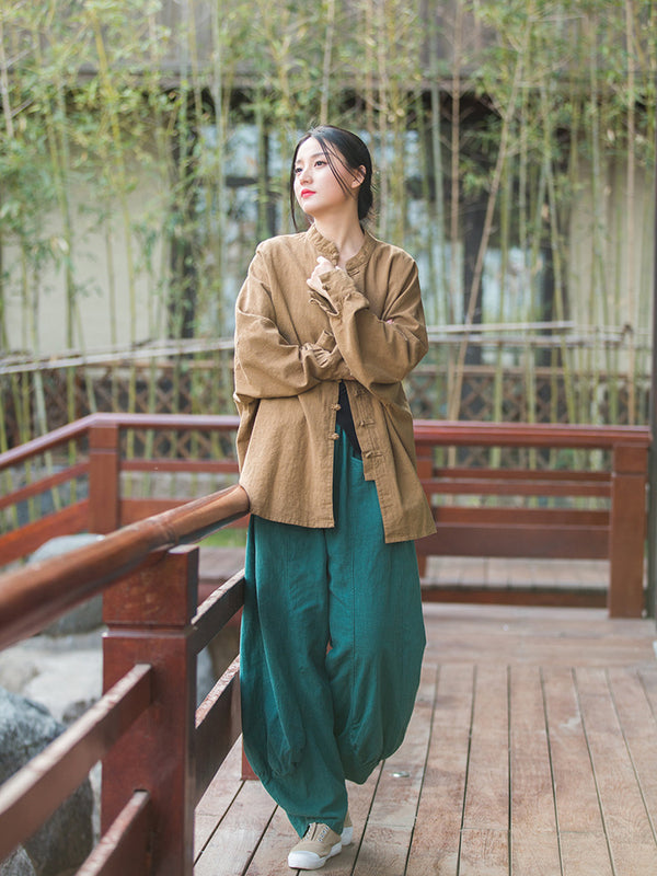 2022 Summer NEW! Women Lantern Style Leisure Sand Washed Linen and cotton Pants