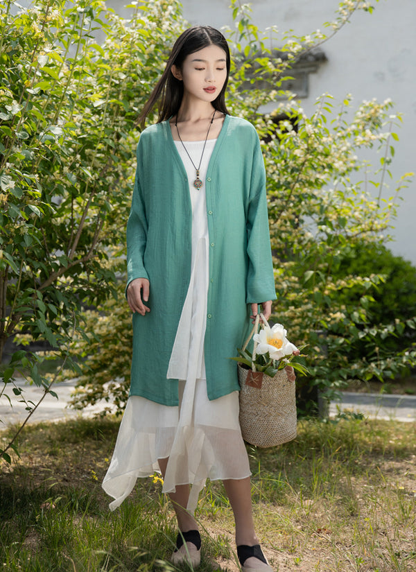2022 Summer NEW! Women Causal Style Linen and Cotton Long Light Cardigan