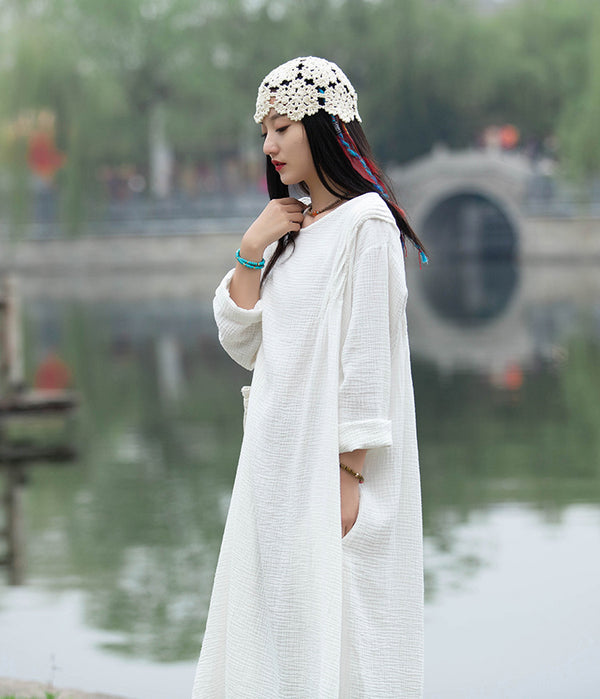 Copy of 2021 SUMMER NEW! Women Extra Large Wrinkled Linen and Cotton Long Sleeve Dress