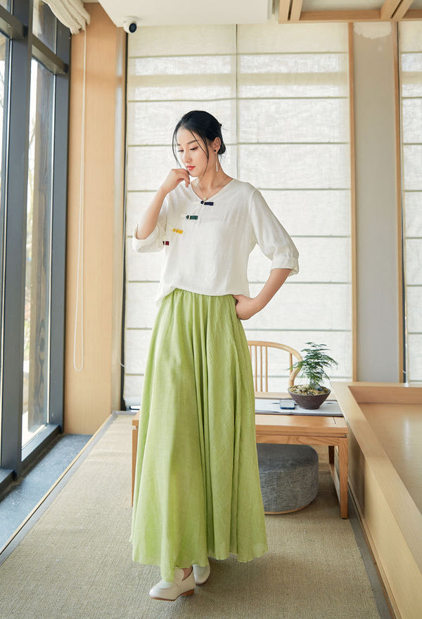 2022 Summer NEW! Women Eastern Style Linen and Cotton Mid Sleeve Shirt