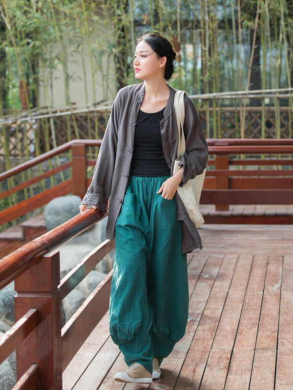 2022 Summer NEW! Women Lantern Style Leisure Sand Washed Linen and cotton Pants