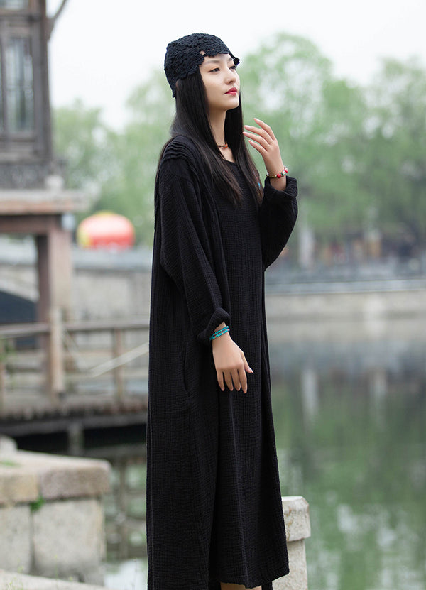 Copy of 2021 SUMMER NEW! Women Extra Large Wrinkled Linen and Cotton Long Sleeve Dress