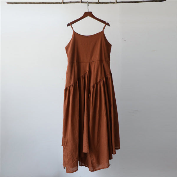 Women Loose Linen and Cotton Pure Color Slip Dress