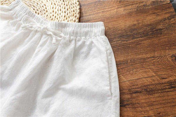 Women Lantern Style Linen and Cotton Lantern Cropped Pants
