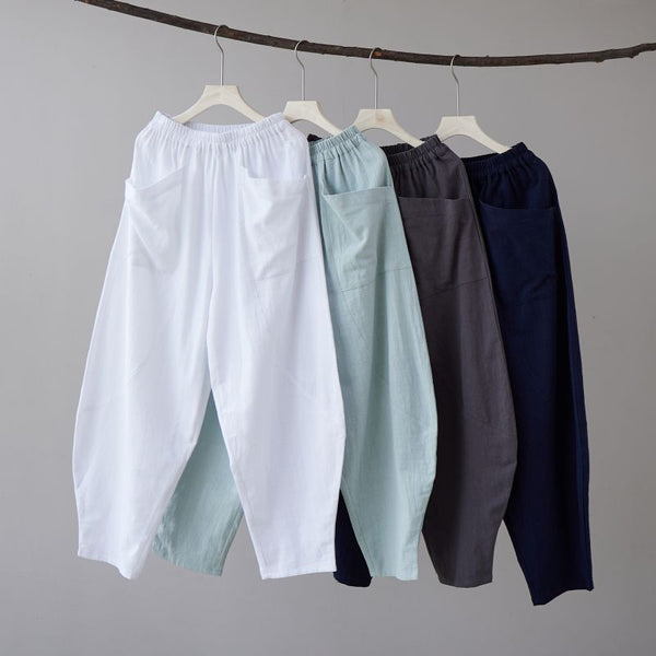 2022 Summer NEW! Men Causal Style Linen and Cotton Big Pockets Small Leg Pants