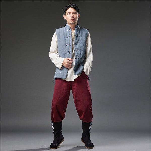 2021 Autumn NEW! Men Retro Chinese Style Linen and Cotton Quilted Vest