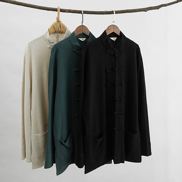 2021 Autumn NEW! Men Retro Chinese Style Linen and Cotton Long Sleeve Cardigan Thin Jacket