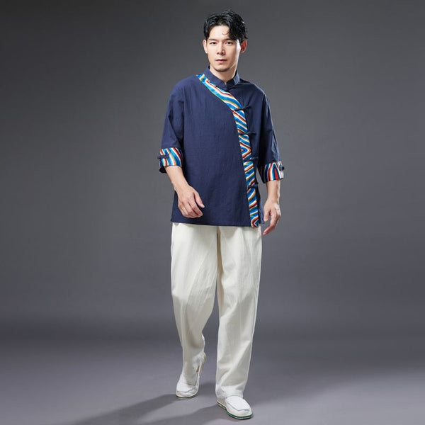 2022 Summer NEW! Men Ethnic Style Linen and Cotton Middle Sleeve Shirts