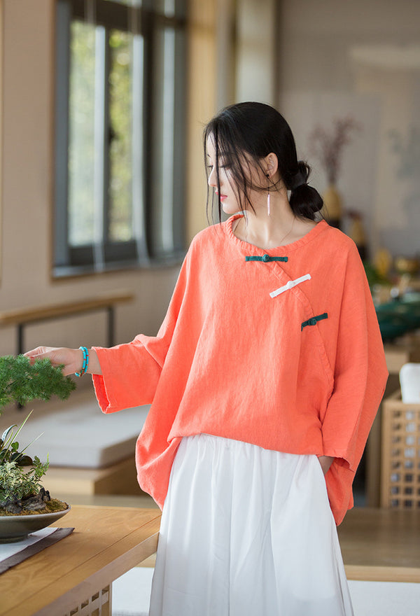 2022 Summer NEW! Women Chinese Style Linen and Cotton Loose Shirt