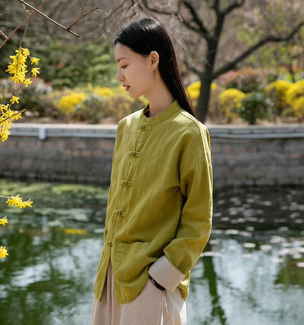 Women Zen Style Linen and Cotton Long Sleeves Thin Jacket